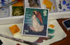 Angel stamp with paint brushes paint