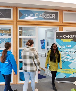 Students walking in to the careers office